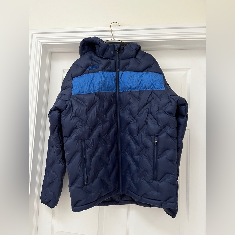 O’neills men’s puffer Navy Blue Jacket with Hood size large